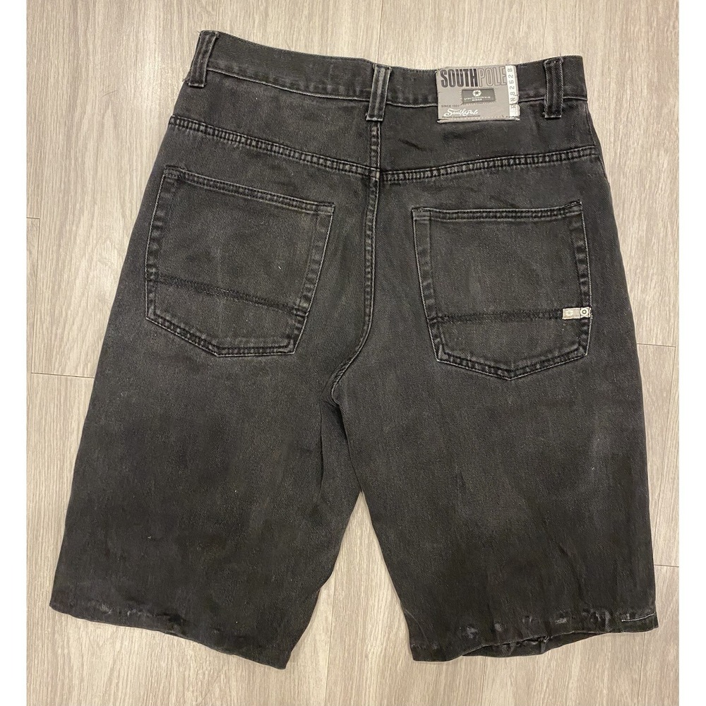 Southpole Shorts Mens 32 Black Denim Baggy Hip Hop Rap Wide Leg Streetwear‎ Y2K - Picture 6 of 10
